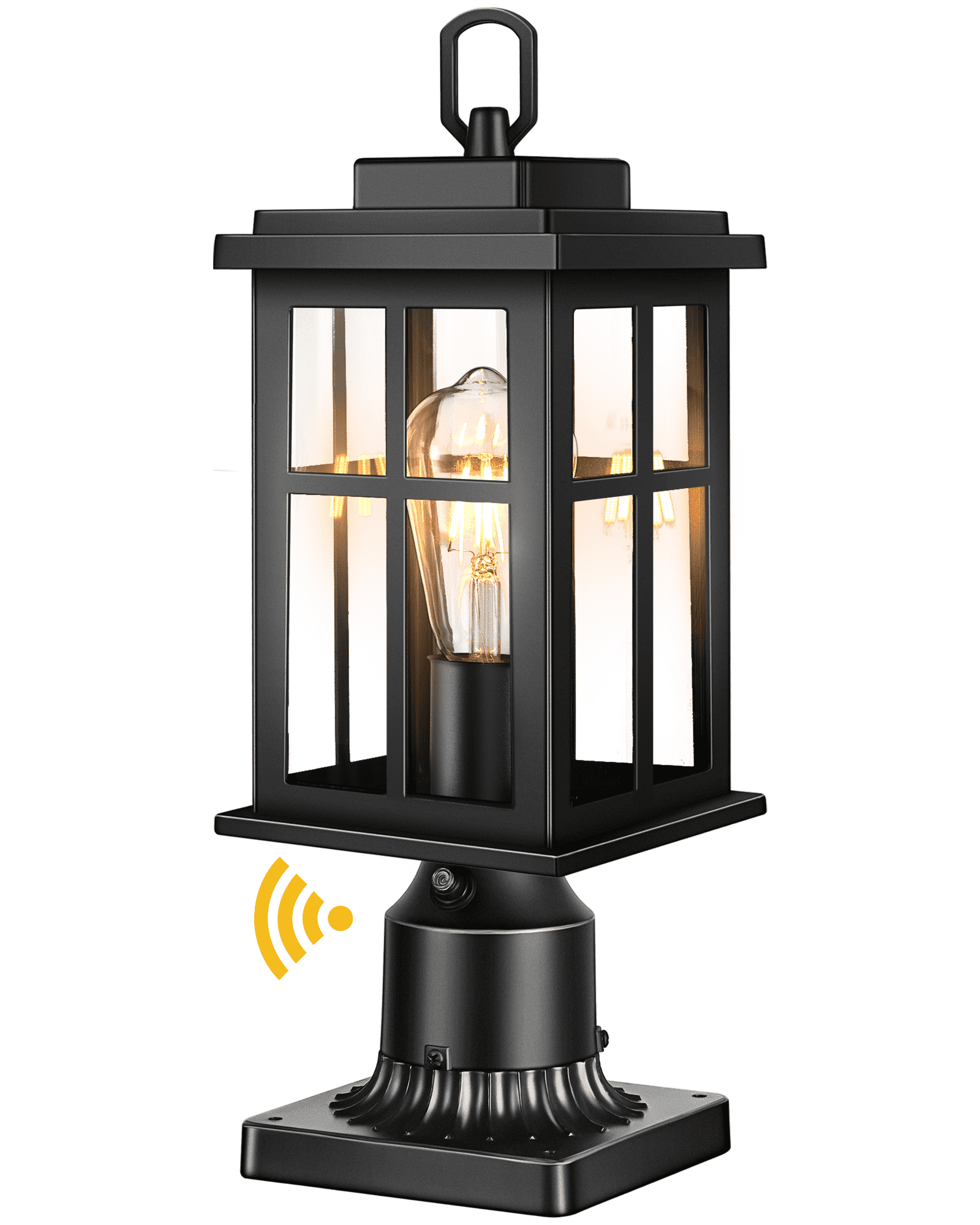 Dusk to Dawn Outdoor Post Lights, Black Post Lights Outdoor with Pier Mount Base, Waterproof Lamp Posts Outdoor Lighting with Tempered Glass for Garden, Porch Patio(Hardwired 120V, Not Solar)