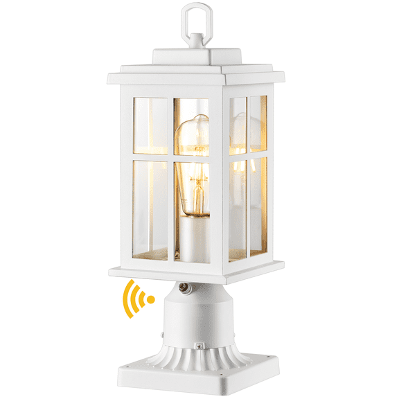 Dusk to Dawn Outdoor Post Lights, White Post Lights Outdoor with Pier Mount Base, Waterproof Lamp Posts Outdoor Lighting with Tempered Glass for Garden, Porch(Hardwired 120V, Not Solar)
