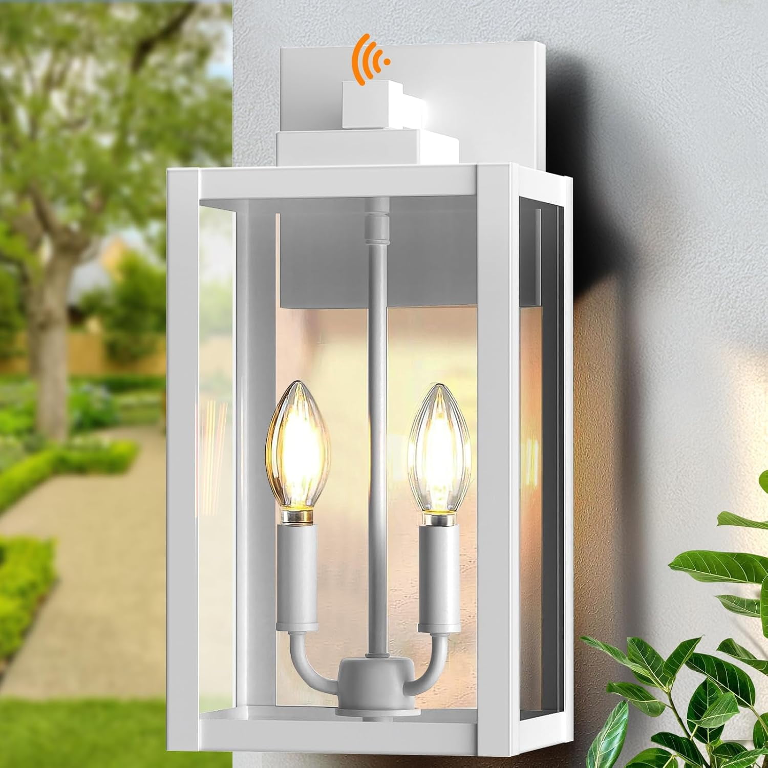 EDISHINE Dusk To Dawn Outdoor Wall Light – Aluminum Exterior Lantern, Waterproof, Clear Tempered Glass, E26 Base, Matte Black With Gold Trim