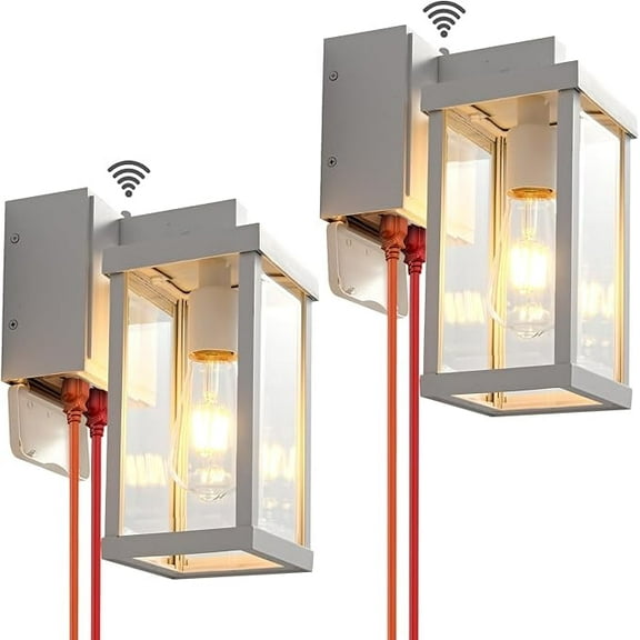 Dusk to Dawn Porch Lights with GFCI Outlets Waterproof Outdoor Wall Lights Exterior Lighting Fixtures Modern Outside Lights Wall Mount for House Patio Garage,White,11.8''H,1PC