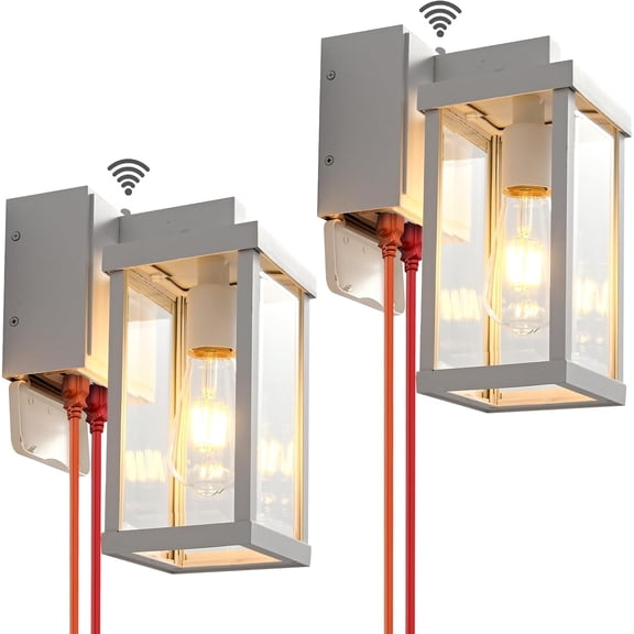 Dusk to Dawn Porch Lights with GFCI Outlets Waterproof Outdoor Wall Lights Exterior Lighting Fixtures Modern Outside Lights Wall Mount for House Patio Garage,White,11.8''H, 2 PC