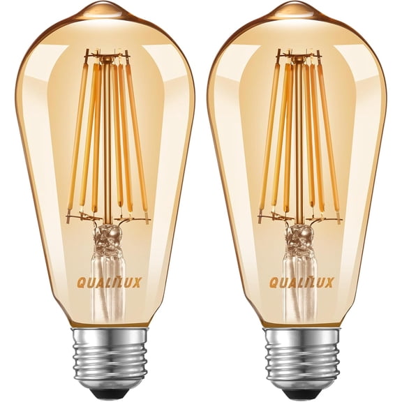 Dusk to Dawn ST19 LED Edison Light Bulbs, Vintage Amber Glass, 2300K Amber Warm, 6.5W=60W, Non-Dimmable Auto On/Off Light Sensing LED Filament Bulb Outdoor, 700LM, E26, 2-Pack, HQ-H027