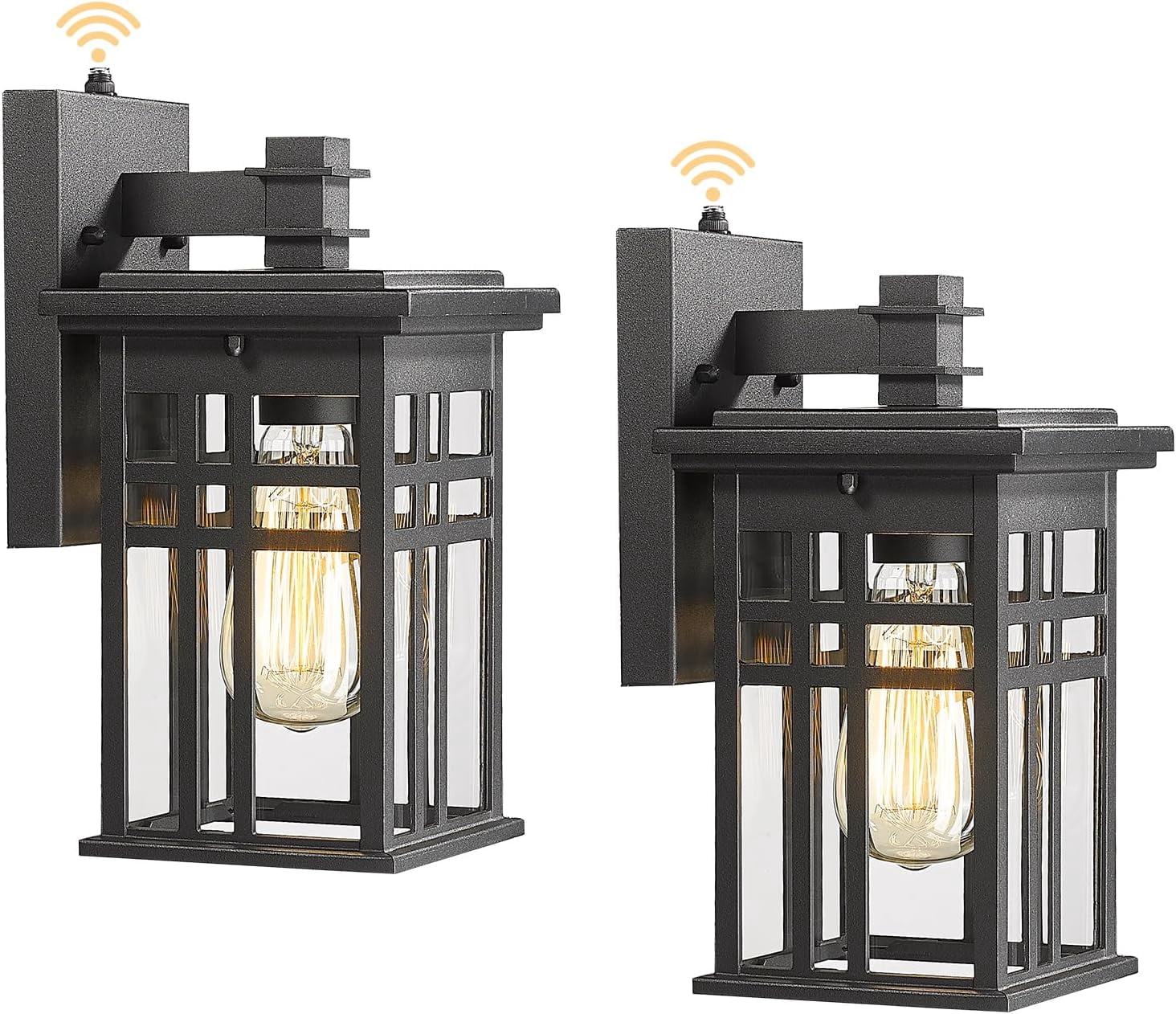 2 Pack Black Outdoor Wall Sconce Lights - Modern Farmhouse Exterior Light With Seeded Glass