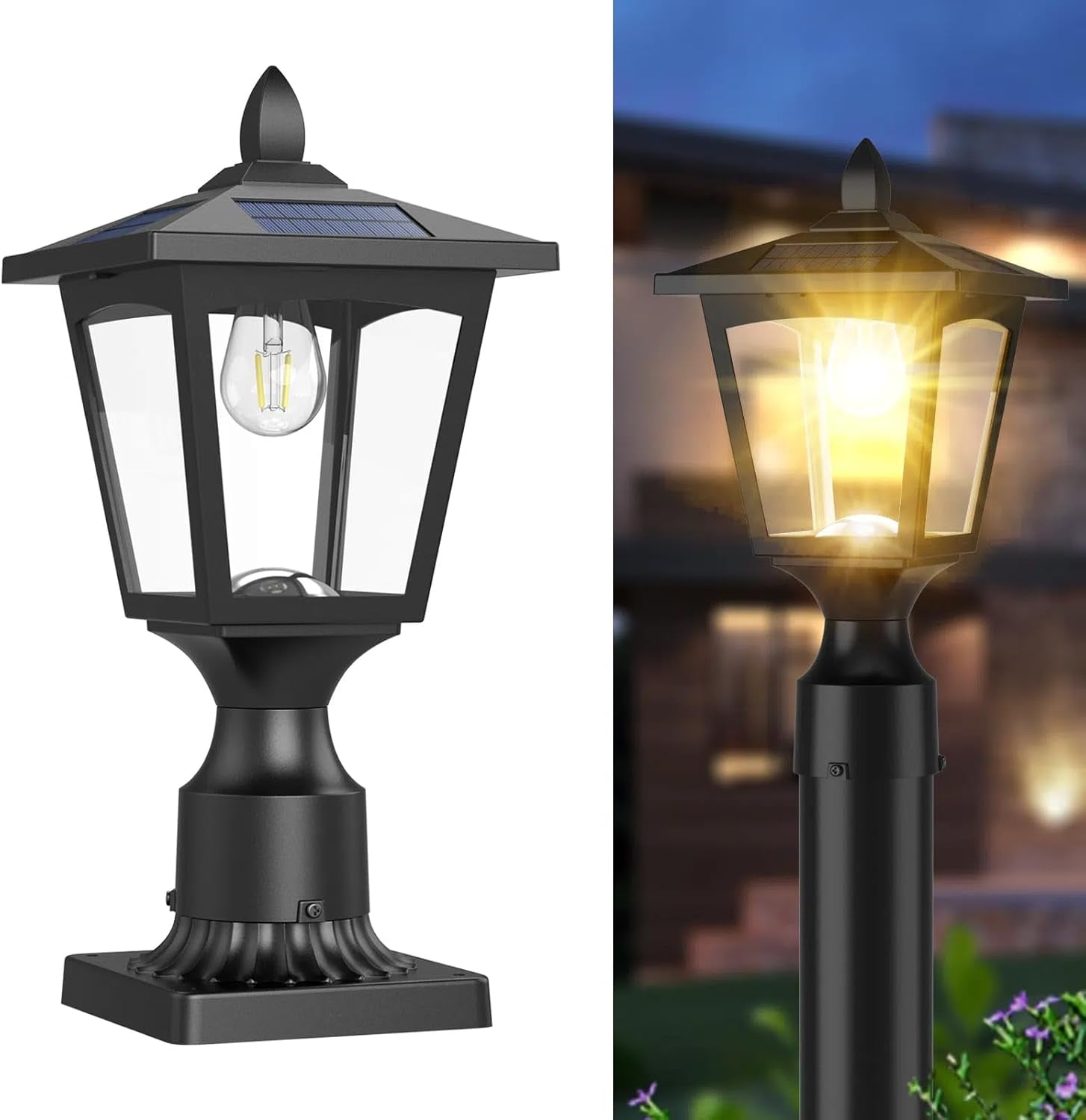 Dusk to Dawn Solar Lamp Post Light with Pier Mount Base, Waterproof Outdoor Solar Post Lights for Garden Yard Landscape Pole Pillar Decoration (Cool White 6000K)