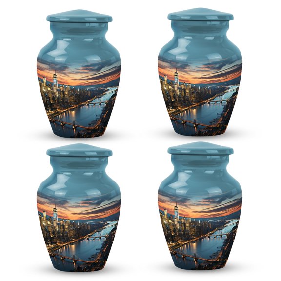 Dusk Descends on Metropolitan Expanse - Cremation Urns For Men - Ashes of Eternity Urn - Timeless Design for Adult Cremation - Enduring Memorial - 3 Inch, Set Of 4