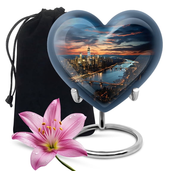 Dusk Descends on Metropolitan Expanse - Urns For Human Ashes Adult - Eternal Spring Urn - Renewal Theme for Hopeful Farewell - Vibrant Adult Memorial - 8 Inch