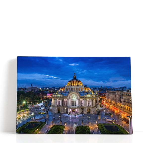 Dusk Falls Over The Palacio De Bellas Artes in Mexico City - Wrapped Canvas Print Wall Art | 18" W x 12" H
