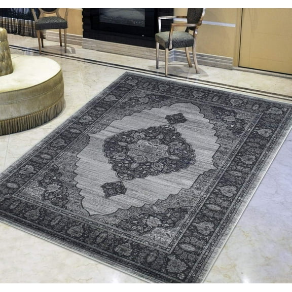 Dusk/Gray Persian Tabriz Floral Pattern Distressed – Modern Vintage Area Rug