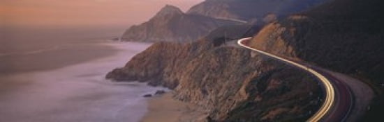 Dusk Highway 1 Pacific Coast CA USA Canvas Art - Panoramic Images (36 x 12)