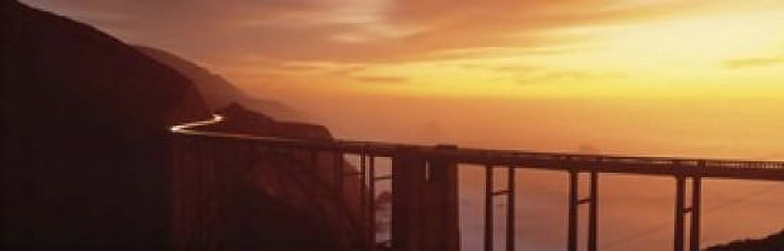 Dusk Hwy 1 w Bixby Bridge Big Sur CA USA Canvas Art - Panoramic Images (18 x 6)