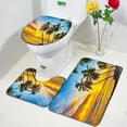 thumbnail image 1 of Dusk Ocean Landscape Bath Mat Set Beach Coconut Tree Sunset Nature Scenery Home Carpet Bathroom Decor Floor Rug Toilet Lid Cover, 1 of 5