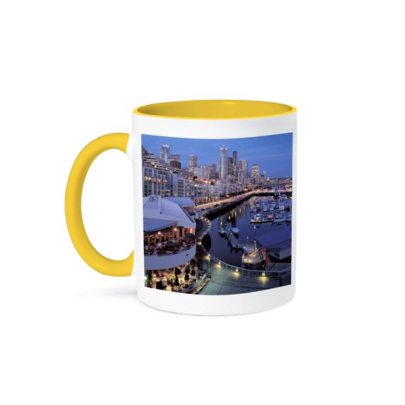 3drose, Dusk on Bell Harbor in Seattle, Washington - Us48 Rdu0008 - Richard Duval, 11oz Two-tone Yellow Mug