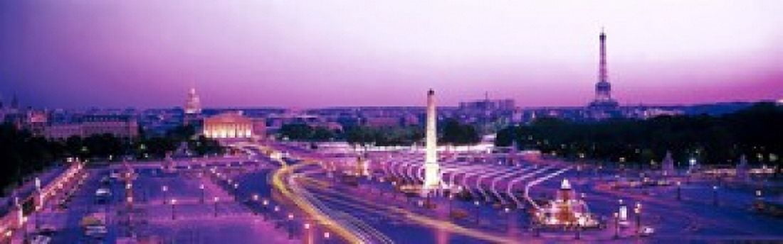 Dusk Place de la Concorde Paris France Canvas Art - Panoramic Images (18 x 6)