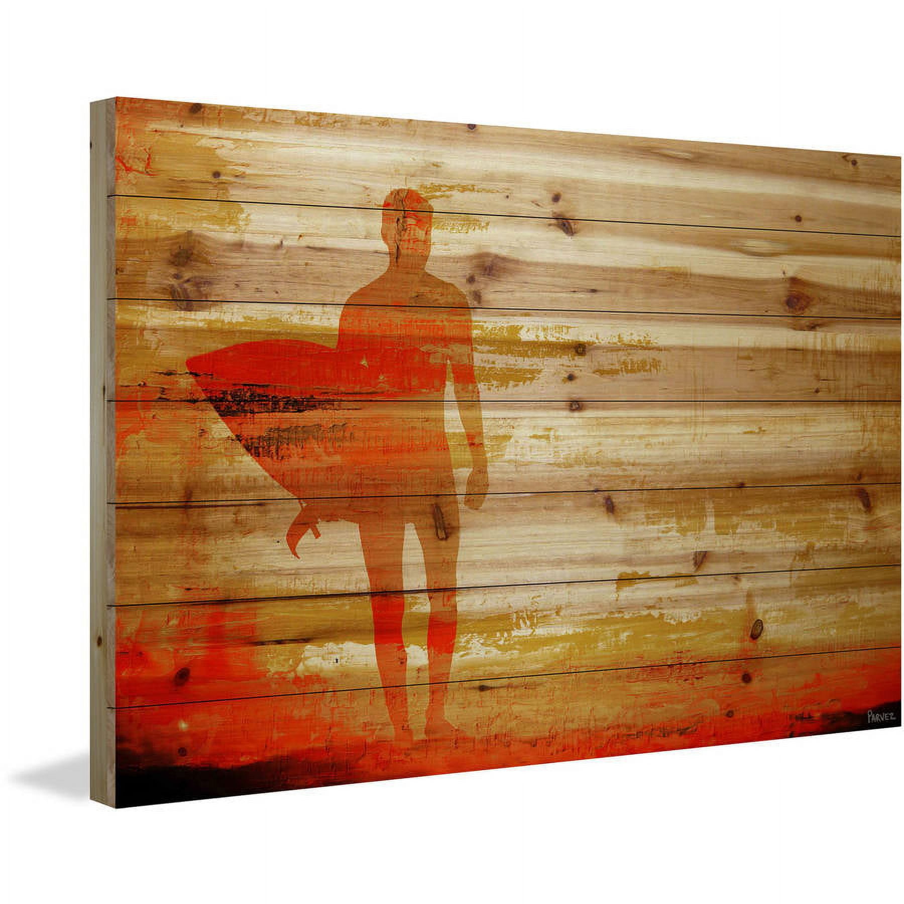 "Dusk Red Surf" Painting Print on Natural Pine Wood