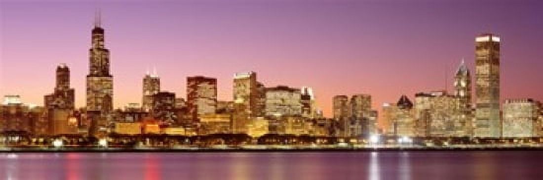 Dusk Skyline Chicago IL USA Canvas Art - Panoramic Images (18 x 6)