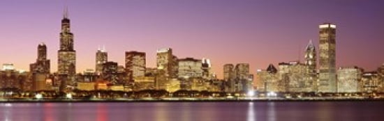 Dusk Skyline Chicago IL USA Canvas Art - Panoramic Images (36 x 12)