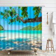 thumbnail image 1 of Dusk Sunset Beach Shower Curtains Tropical Ocean Palm Tree Sea Waves Nature Scenery Cloth, 1 of 5