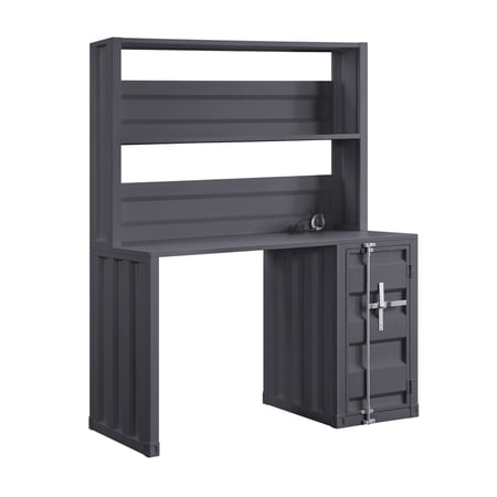Dusk and Hutch Set with Metal Base and Storage Compartments, Gray - Saltoro Sherpi