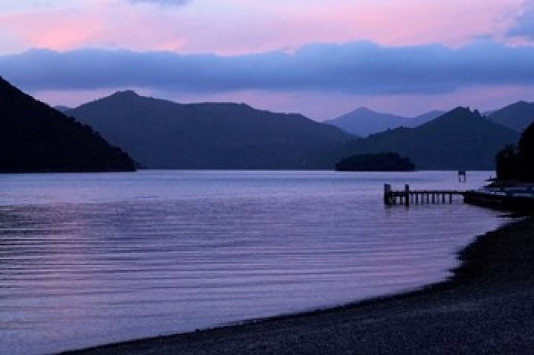 Dusk on Picton Harbour Marlborough Sounds South Island New Zealand Canvas Art - David Wall DanitaDelimont (17 x 11)