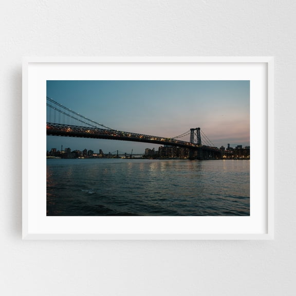 Dusk on The East River, Brooklyn - Brooklyn New York Photography White Framed Wall Art Print 24 x 36 inches