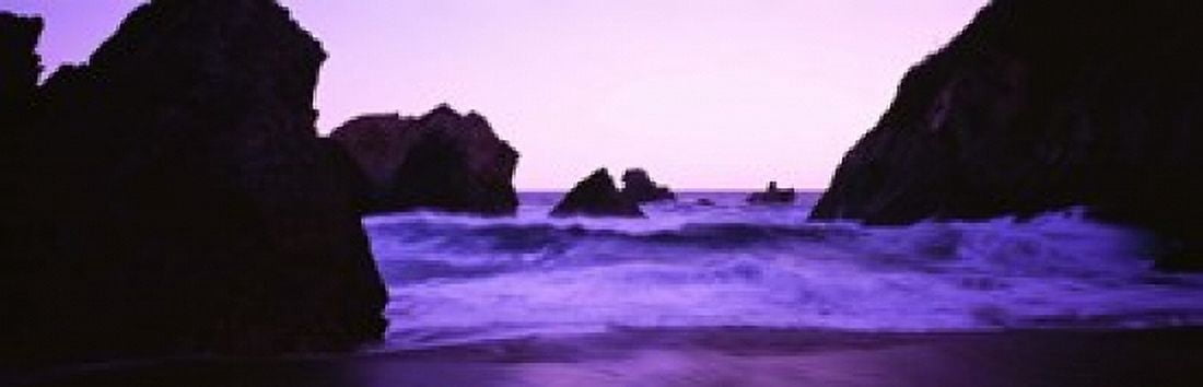 Dusk on the Santa Cruz coastline California USA Canvas Art - Panoramic Images (18 x 6)