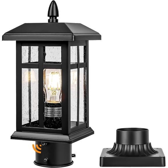 Dusk to  Black Outdoor  Light Fixture, Pole Lamp with Pier Mount,  Exterior Lamp  Lantern for Yard, Driveway, Path, Black