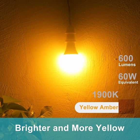 Dusk to Dawn A19 LED Bug Light Bulbs Outdoor, 1900K Amber Yellow, 600 Lumen, 9.5W, E26, 4-Pack, HQ-H018