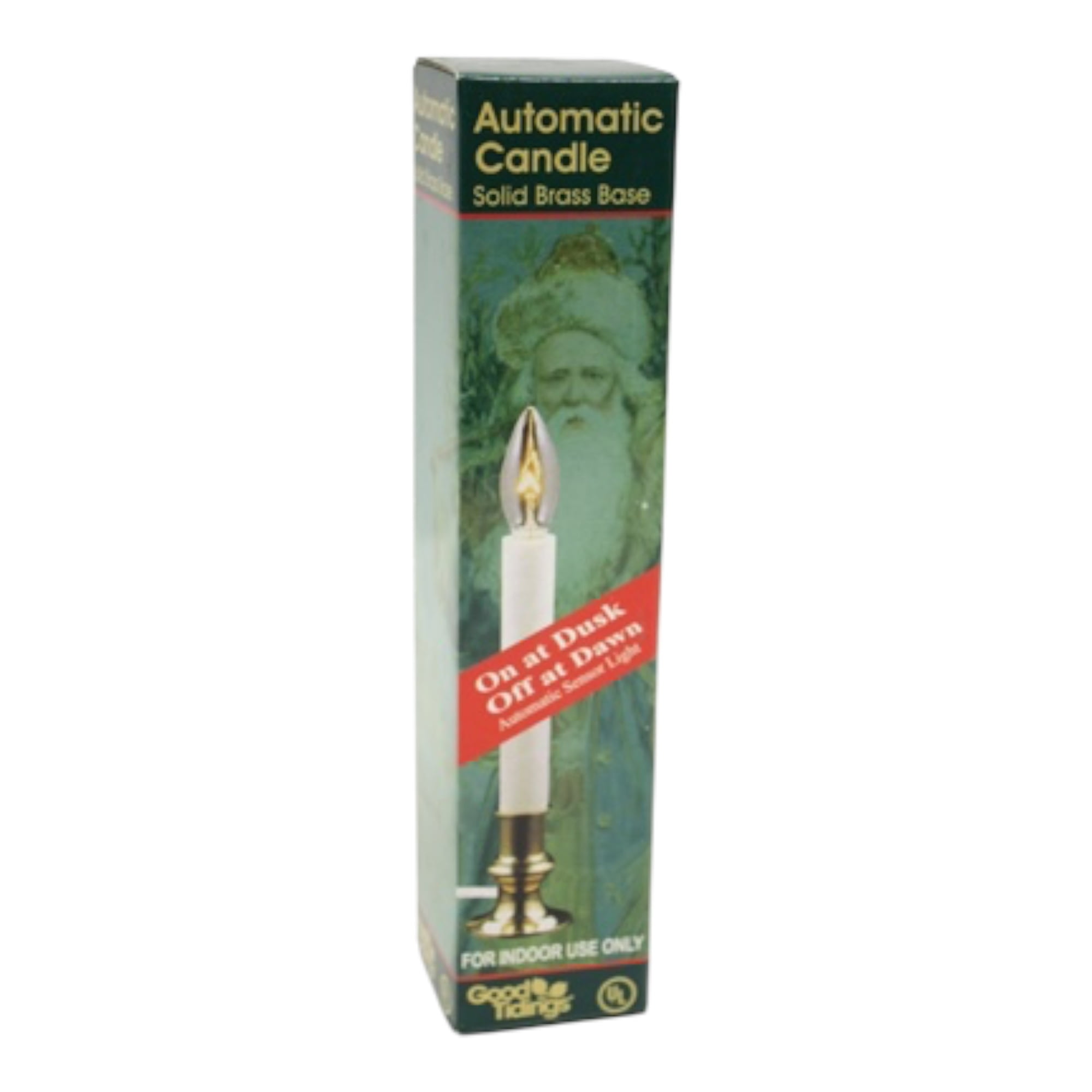 Good Tidings 9” Brass LED Window Candle with Sensor – Warm White Light