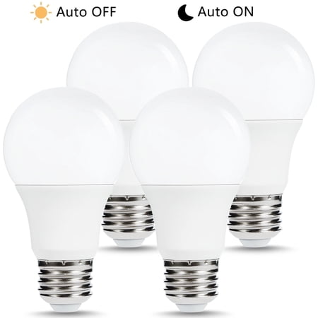 Smart Dusk to Dawn LED Light Bulb, A19 6 Watts 40W Equivalent Daylight 5000K 500LM E26 Sensor Porch Light Bulbs for Garage, Hallway 4 Pack