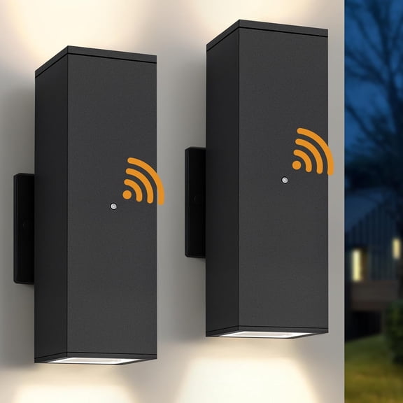Dusk to Dawn LED Square Up and Down Outdoor Sconce Light Set with 7W Bulbs Matte Black 2 Pack