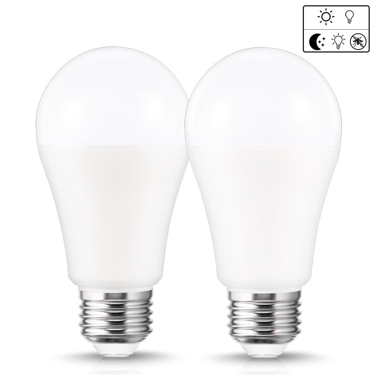 Dusk-to-Dawn Light A19 LED Bulbs, 12watt Yellow 2000Kelvin Light 100W Equivalent E26 Light Sensor Light, 1000lm High Brightness LED Bulbs, Not-dimmable for Garden Porch Decoration Light 2Pack