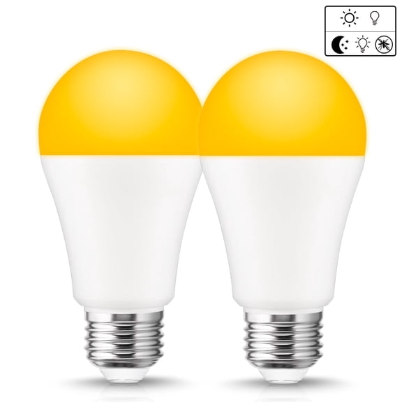 TGMOLD Dusk-to-Dawn Light A19 LED Bulbs, 12watt Yellow 2000Kelvin Light 100W Equivalent E26 Light Sensor Light, 1000lm High Brightness LED Bulbs, for Garden Porch Decoration Light 2 Pack