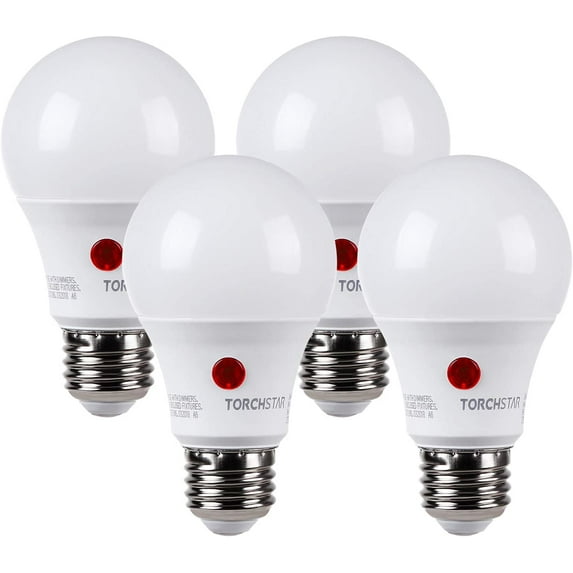 Dusk to Dawn Light Bulbs Outdoor, Sensor A19 LED Light Bulb, Auto on/Off Photocell Automatic for Outdoor Lighting, UL FCC DOE, 5000K, Pack of 4