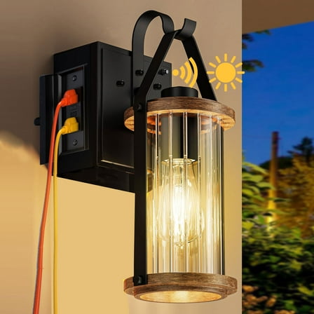 Dusk to Dawn Outdoor Porch Light with GFCI Outlet Anti-Rust Waterproof Industrial Outdoor Lantern Exterior Work Lights Rustic Wall Light,1 Pack