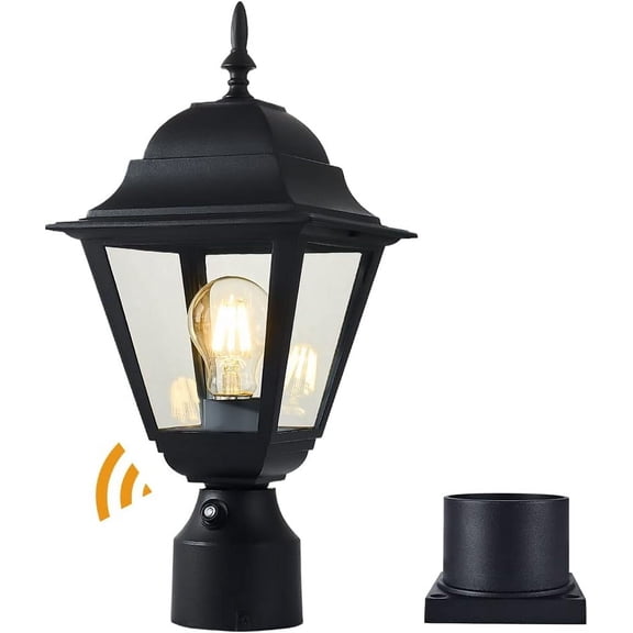 Dusk to  Outdoor  Light, Cast Aluminium Lamp  Light Fixture, Lantern with Pier Mount Base,Matte Black,16.5in,Suitable for Garden,Yard,Driveway,