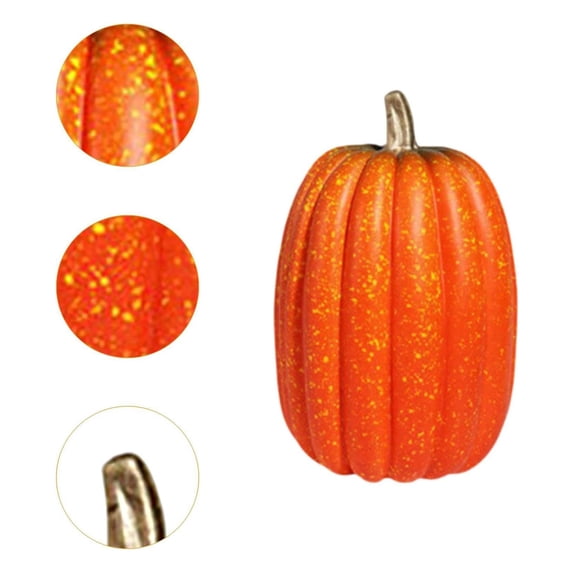 Dusknt 1 Pack Large Foam Pumpkin 8.5 Inch, Paintable Orange Artificial Pumpkin with Gold Handle, Thanksgiving and Halloween Decoration for Tabletop Mantel Shelf