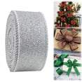 thumbnail image 1 of Dusknt 1 Pack Wired Christmas Ribbon 2.5 Inch X 10 Yards, Glitter Holiday Ribbon for Christmas Tree Decor, Wreath Garland, and Gift Wrapping for Xmas Party Light Gray, 1 of 2
