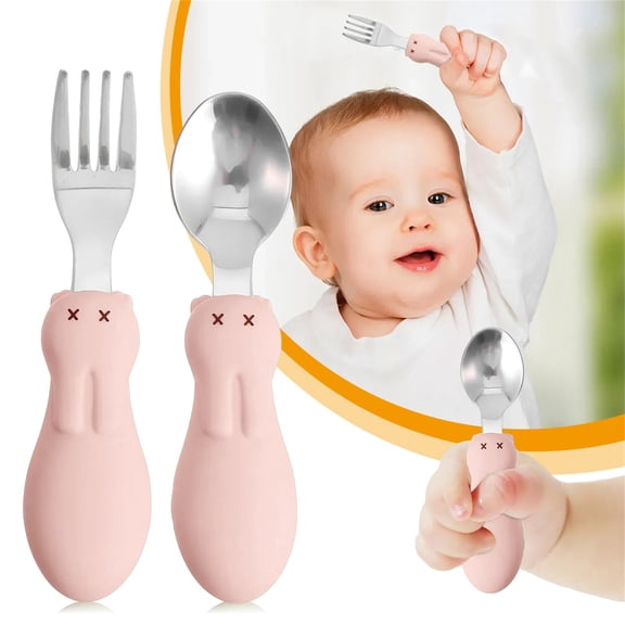 Dusknt 1 Pcs Toddler Utensils, Stainless Steel Silverware Set with Round Handle, Forks for Self Feeding, Bpa Free