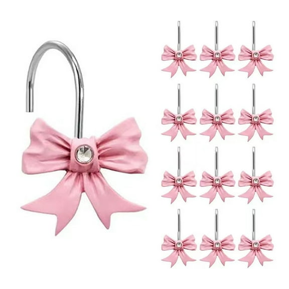 Dusknt 12Pcs Decorative Shower Curtain Hooks Bow Knot Resin Curtain Hooks Shower Rings for Bathroom Baby Room Nursery Art Decorspink Bow Shower Curtain Hook (12Pcs)