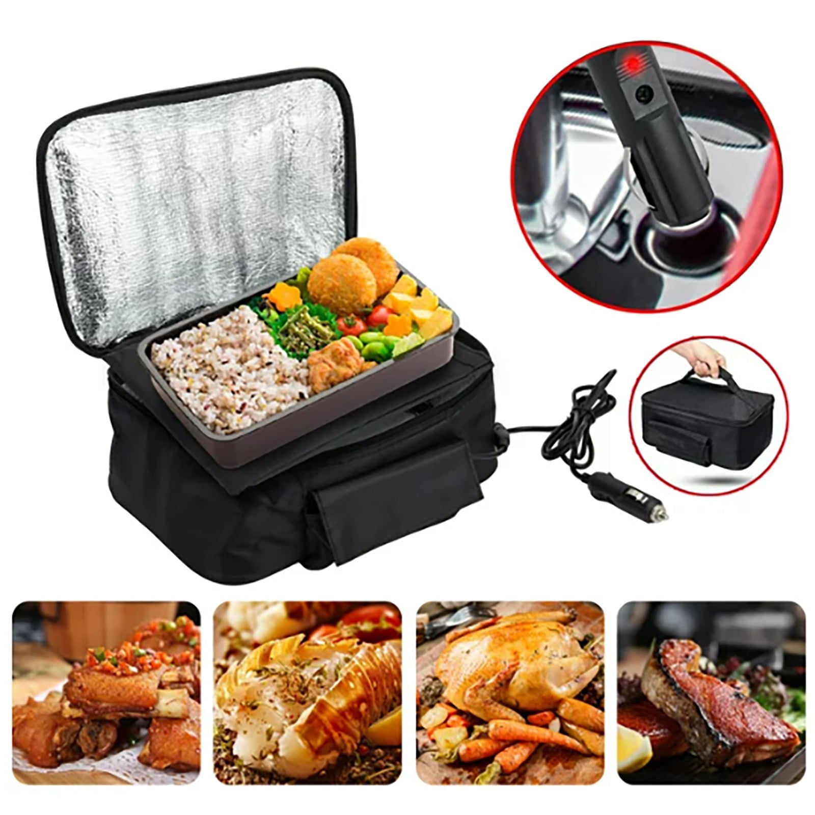 Dusknt 12V Heating Lunch Bag Portable Thermal Insulated Bag Aluminum Foil Food Warmer for Picnic Camping Travel Bento Storage