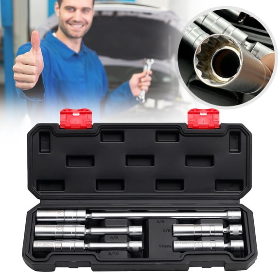 Dusknt 1Pack Swivel Socket Set 3/8 Drive, Cr-V Spark Plug Socket Kit with Extension Bars for Automotive Repair 9/16" 5/8" 15Mm Most Vehicles