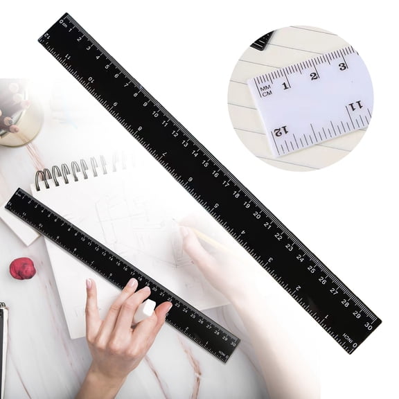 Dusknt 1Pc Plastic Ruler 30Cm, Transparent Centimeter Scale Measuring Tool, Small Straight Ruler for Sch00l Artists Designers Students, Black