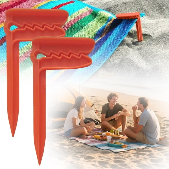 Dusknt 2Pc Beach Vacation Essentials Plastic Rv Outdoor Clips Windproof Towel Clamps Camping Picnic Mat Fasteners Anchor Stakes, Orange