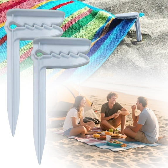 Dusknt 2Pc Beach Vacation Essentials Plastic Rv Outdoor Clips Windproof Towel Clamps Camping Picnic Mat Fasteners Anchor Stakes, White
