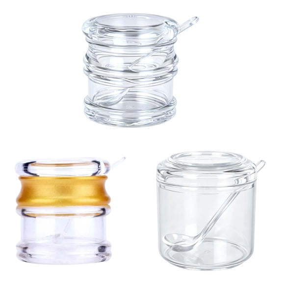 Dusknt 3 Pc Acrylic Sugar and Salt Containers, 150Ml with Lid and Spoon, Clear Salt Container Airtight for Kitchen Counter Restaurant Organization, Condiment Jar for Coffee Bar