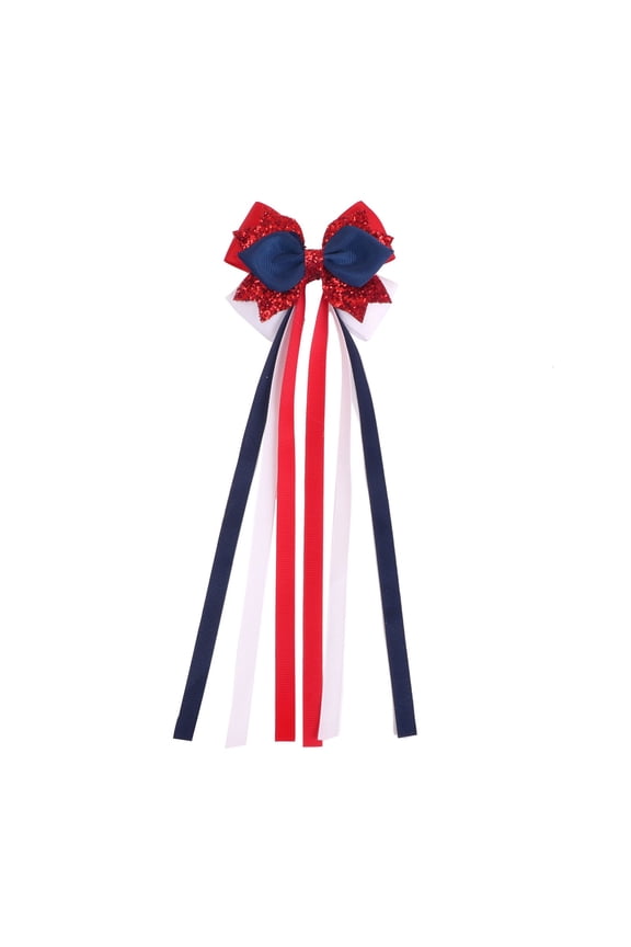 4Th of July Long Ribbon Hair Bow Clips, Patriotic Red White Blue Cheer Barrettes Alligator Hair Pins, Independence Day Outfit Decor Accessories Holiday Gift
