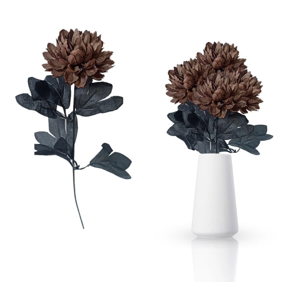 Dusknt Artificial Dahlia Flowers, 1 Pack Gothic Dead Flowers with Long s, Silk Flower for Halloween Wedding Decor, Floral Arrangements(Coffe Color)