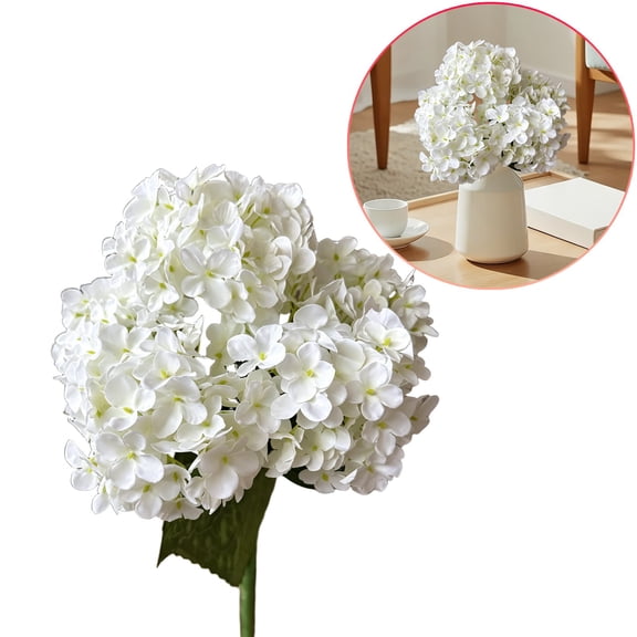 Dusknt Artificial Hydrangea Bouquet, Fer Arrangement, Decorative Floral Ornament for Home Table Centerpiece Wedding Party Decor, White