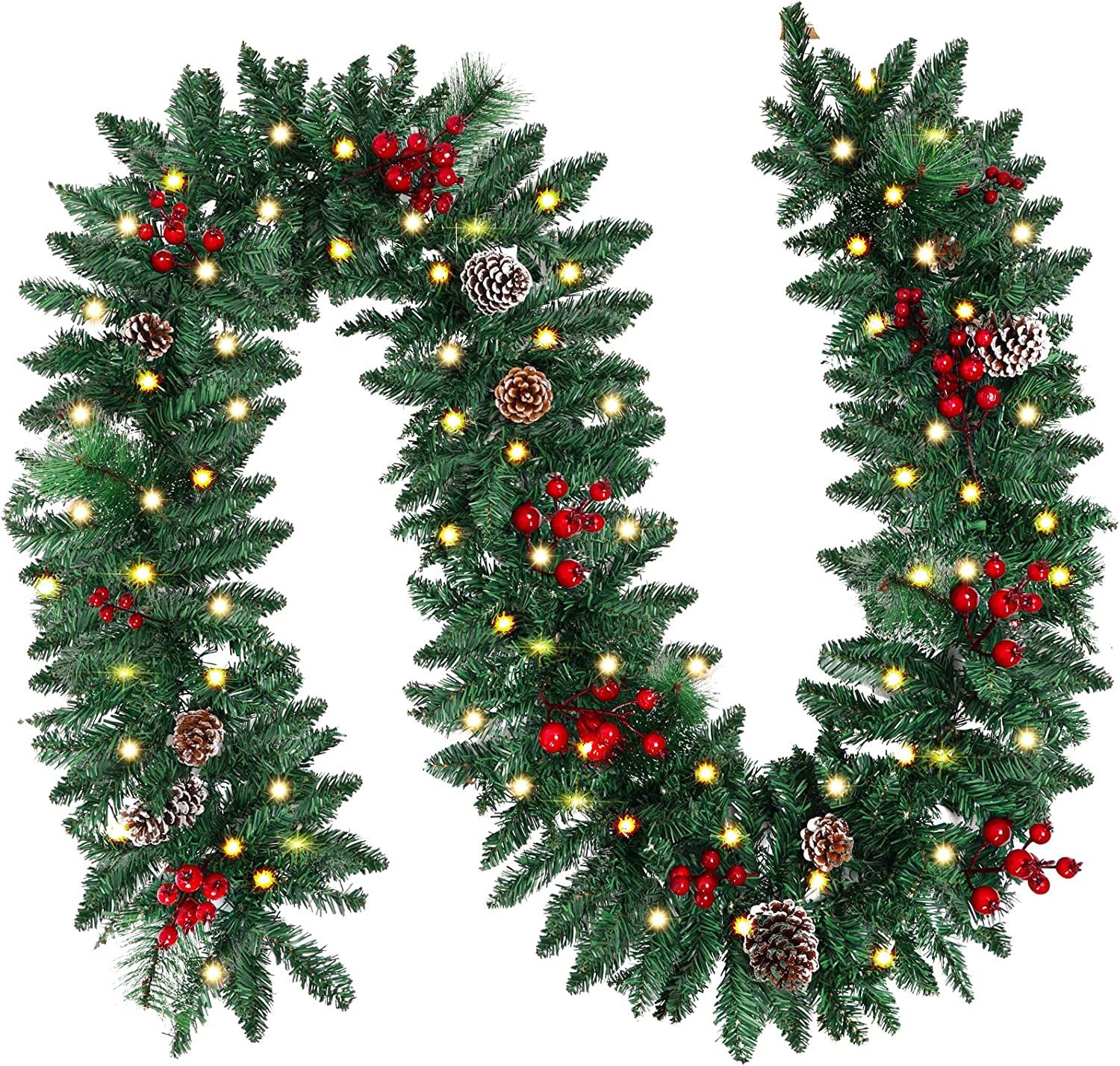Dusknt Big Promotion 10Ft Garland Prelit Light Red Berries Snow Christmas Garland with 50 Led Lights Decoration for Indoor Tree Holiday Decor Xmas Decor, Christmas Cane with Light X1