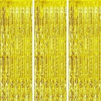 Dusknt Big Promotion 3 Pcs Gold Metallic Foil Curtains 3.28Ft X 6.56Ft Fringe Rain Curtain Shine Photo Booth Curtain Streamer for Wedding Christmas New Year Celebration Part